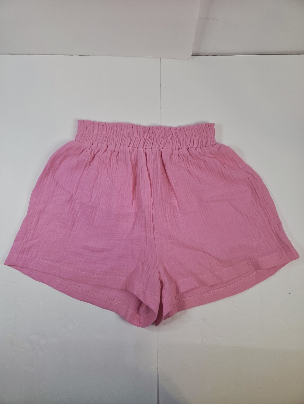 Pink High Waisted Crinkle Gauze Shorts Elastic Waist Lounge Beach Summer Med
